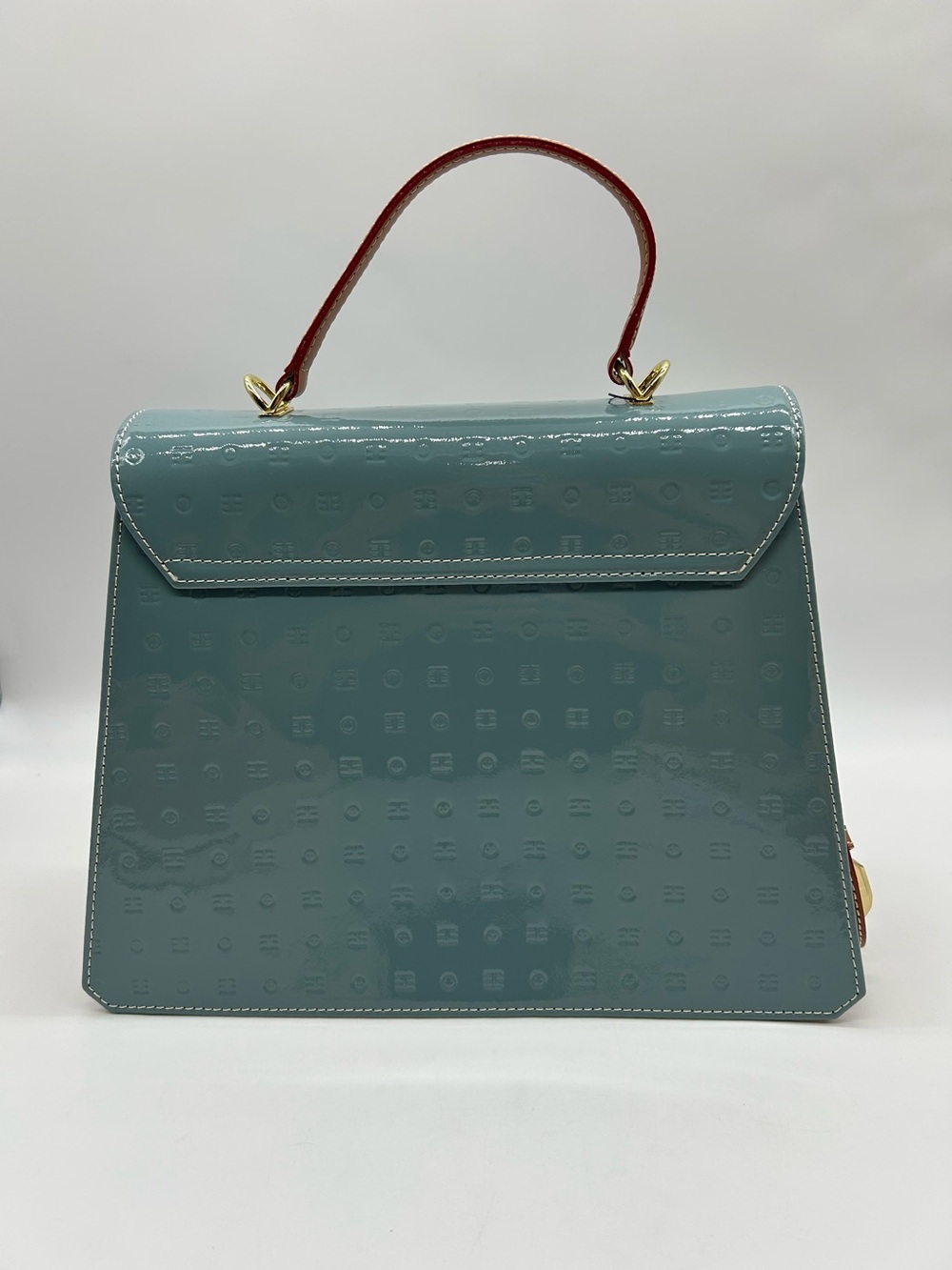 Arcadia Patent Leather Crossbody Bag Blue Tan Made in Italy New With Tag - Picture 7 of 15